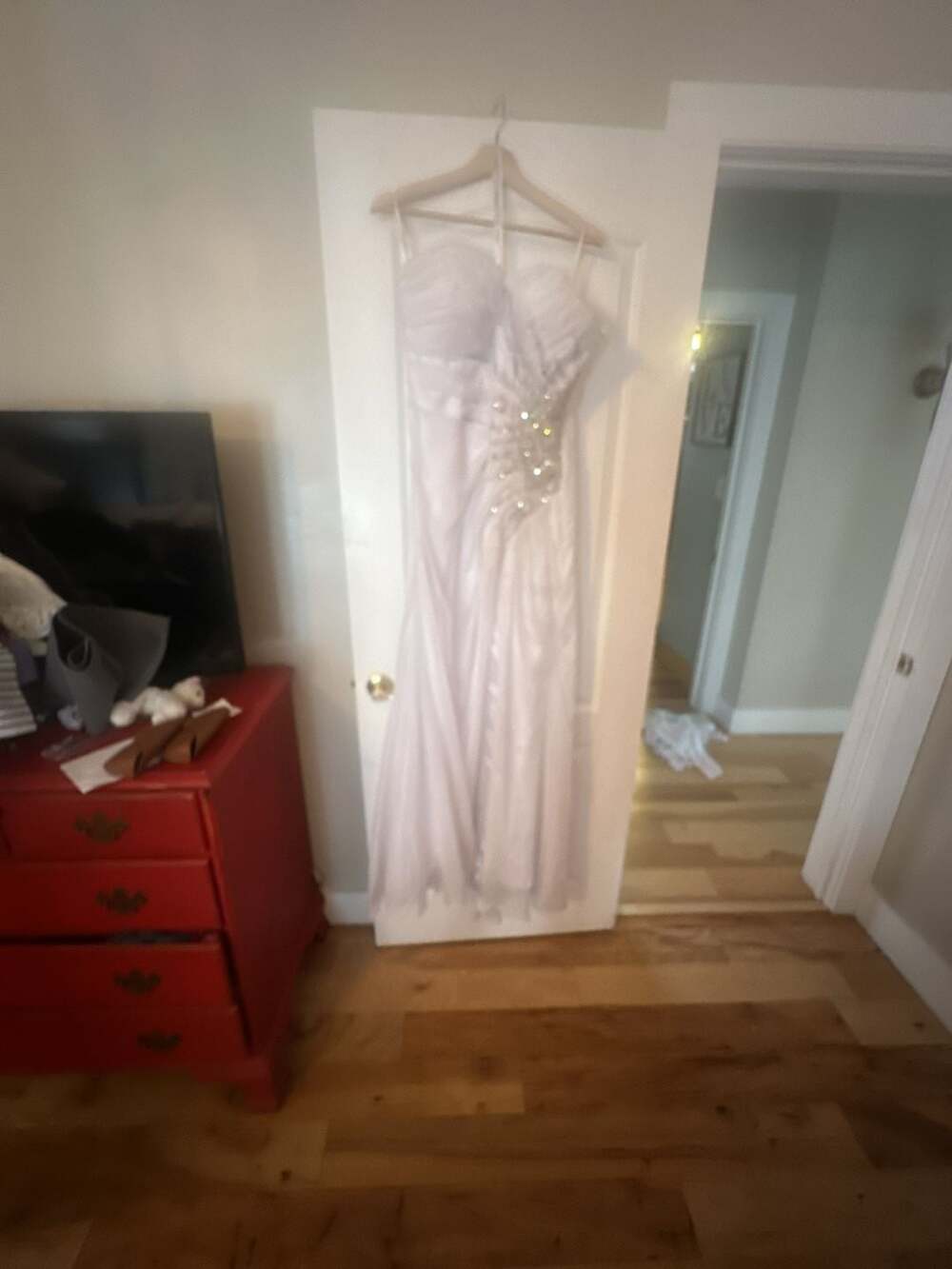 Party Time Strapless Embellished White Formal Gown
